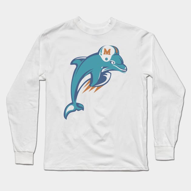 Dolphins Football Miami Long Sleeve T-Shirt by Ilustra Zee Art